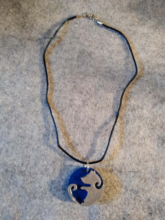 Dog Cat Pendant Necklace - Blue & Silver Painted