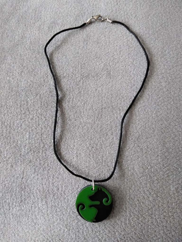 Dog and Cat Pendant Necklace - Green